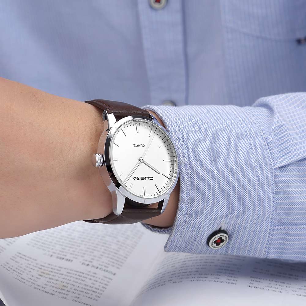 CUENA 6608P Men's Fashion Trendy Leather Quartz Wristwatch