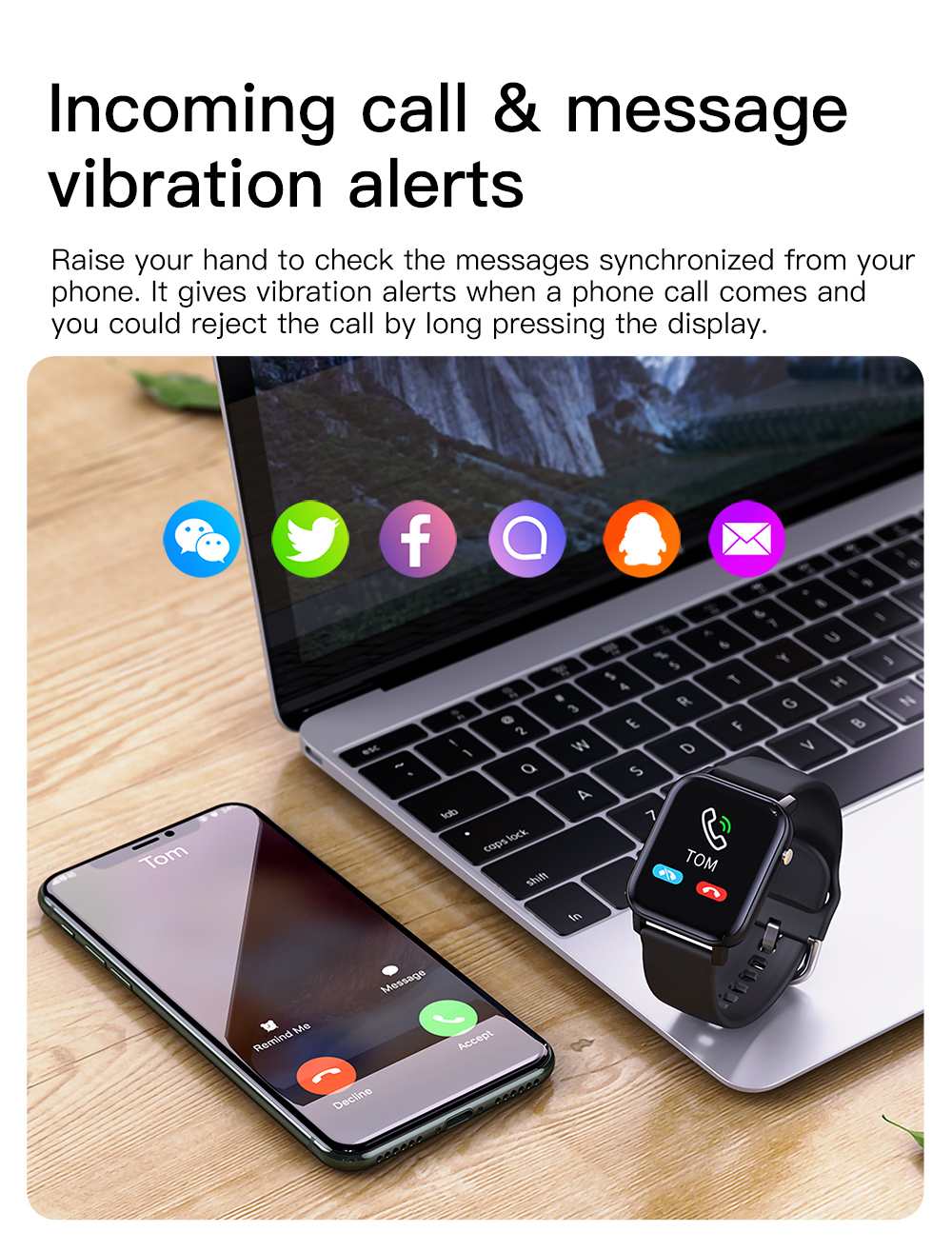 Kospet GTO Smart Watch Incoming call & message vibration alerts
