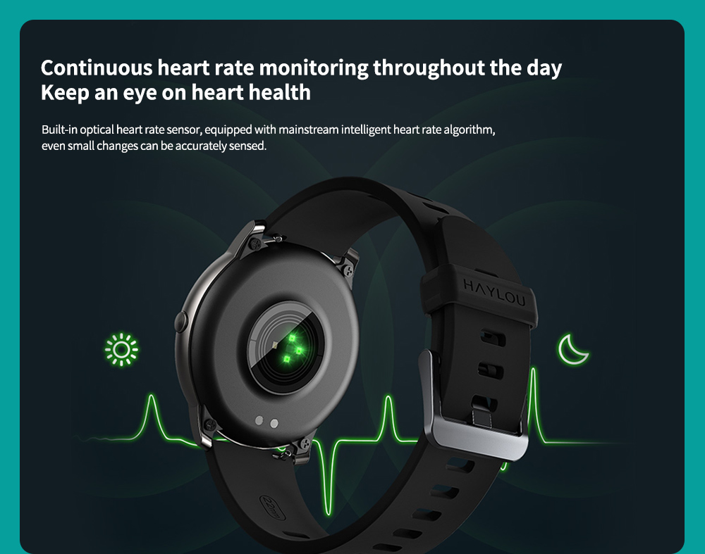 Haylou Solar Smart Watch Global Version Continuous heart rate monitoring throughout the day
